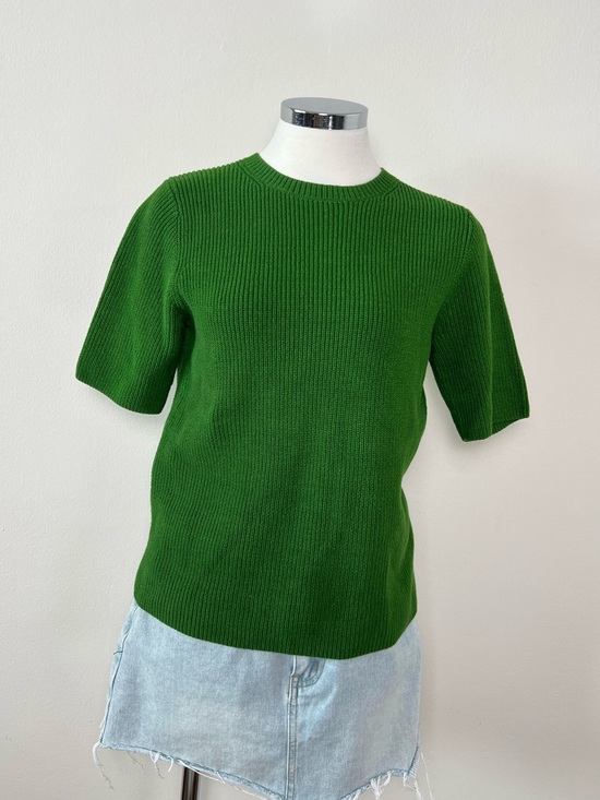 Vince Tops - Vince Women’s Green Ribbed Knit Sweater T-Shirt Top Elbow Sleeve Size M